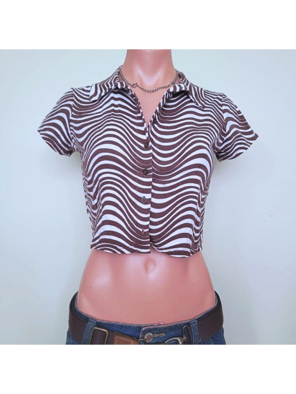 Garage Y2K Earthy Zebra Animal Print Fitted Cotton Tank Top (S)